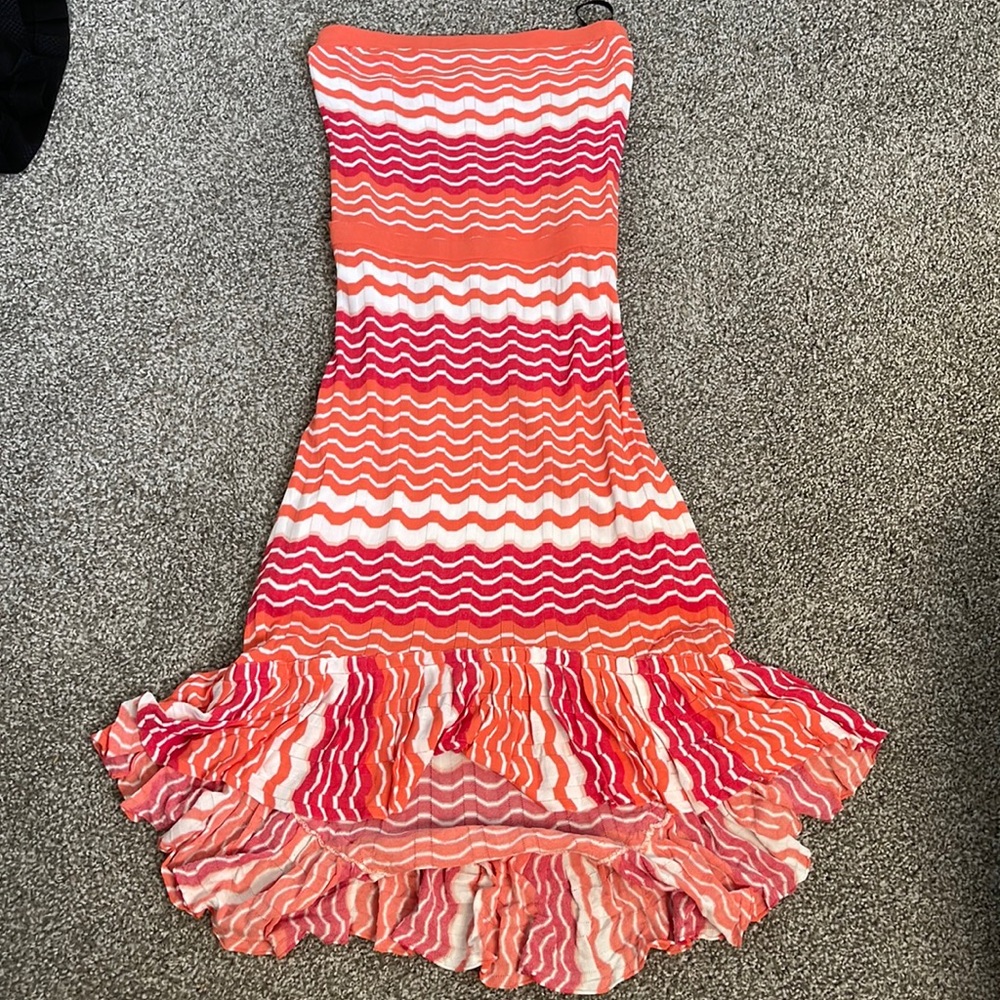 Bebe strapless high low midi dress